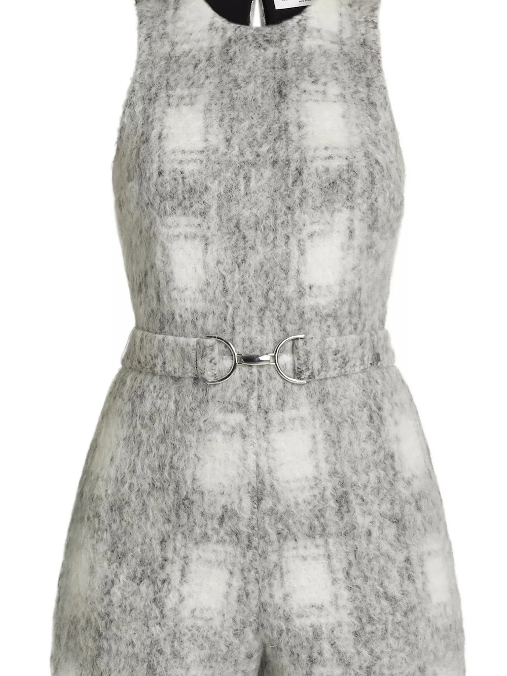 Amanda Uprichard Gray and White Plaid Sleeveless Romper with Belt